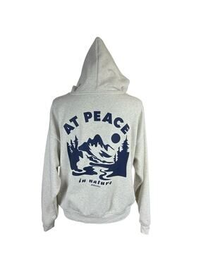 Fabletics Cozy Fleece Hoodie Women Size M Bone Heather Blue At Peace Sweatshirt
